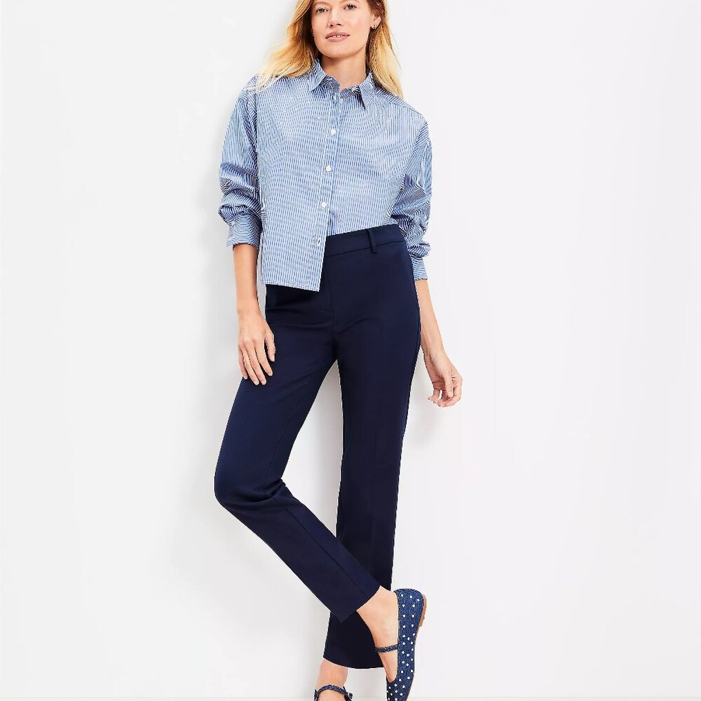 LOFT Riviera Slim Pants In Doubleweave, Dark Blue, Size 6